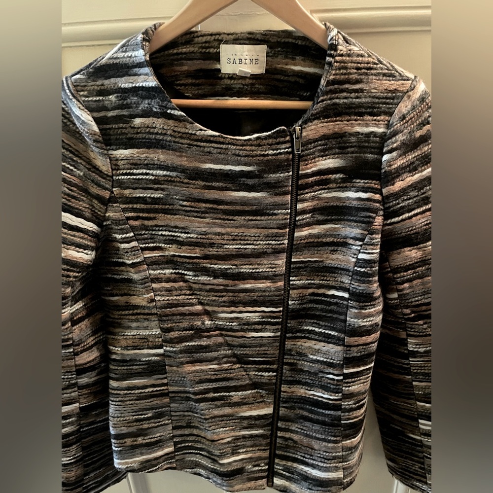 Sabine Tweed Scoop Neck Asymmetrical Zip Blazer Jacket Size M - Picture 13 of 14